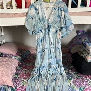 Jessica Simpson Blue Flutter Sleeve Maxi Dress